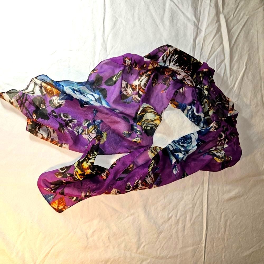 Sheer Purple Floral Scarf - Picture 2 of 7